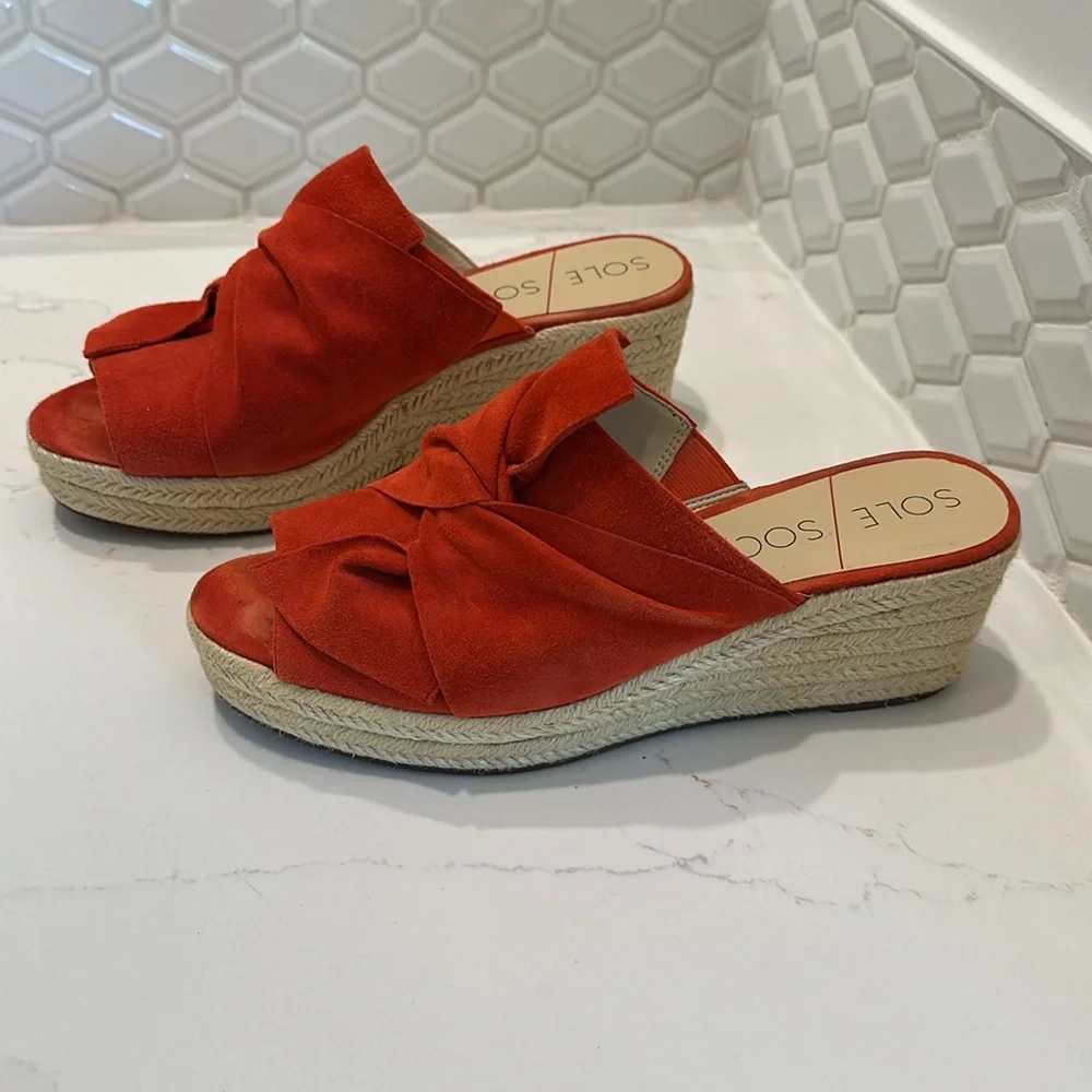 Sole Society Carima Orange Suede Wedge Espadrilles with Bow Detail Size 8 1/2